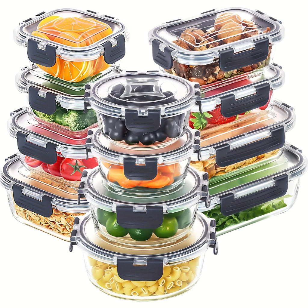 12-Piece Glass Food Storage Containers with Lids – Airtight Meal Prep &