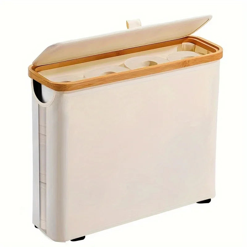 View of 28L Bamboo Lid Toilet Paper Storage Basket – Large Bathroom