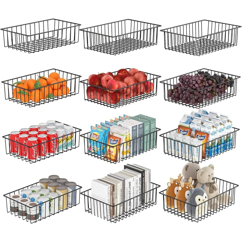12-Pack Wire Storage Baskets – Extra Large Pantry & Cabinet Organization Bins