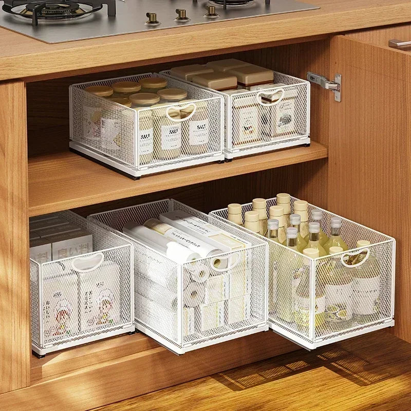 Pull-Out Cabinet Storage Basket – Sliding Kitchen Pantry Organizer