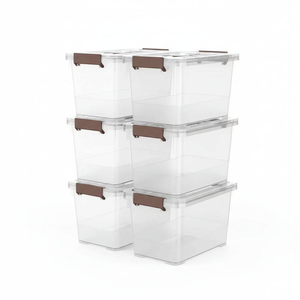 6-Pack Clear Stackable Storage Bins – 7 Quart Latching Containers with Lid