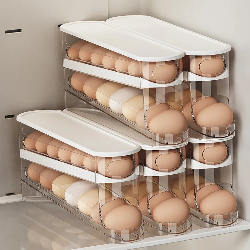 Automatic Rolling Double-Layer Egg Dispenser – Refrigerator Egg Organizer Holder