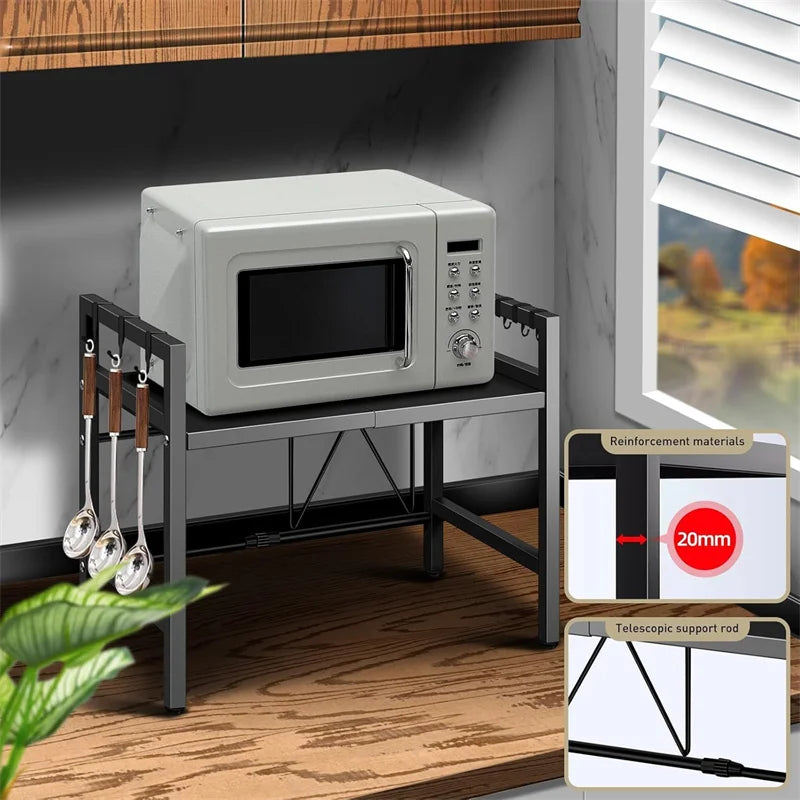 View of Adjustable width Microwave Rack – Space-Saving Kitchen Counter Shelf with