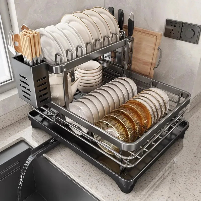 Stainless Steel Dish Drying Rack with Drainboard – Kitchen Counter Dish Organizer