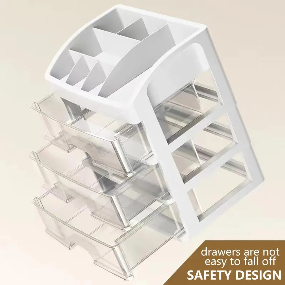 View of Multi-Layer Makeup Organizer with Drawers – Desktop Cosmetic Storage Box