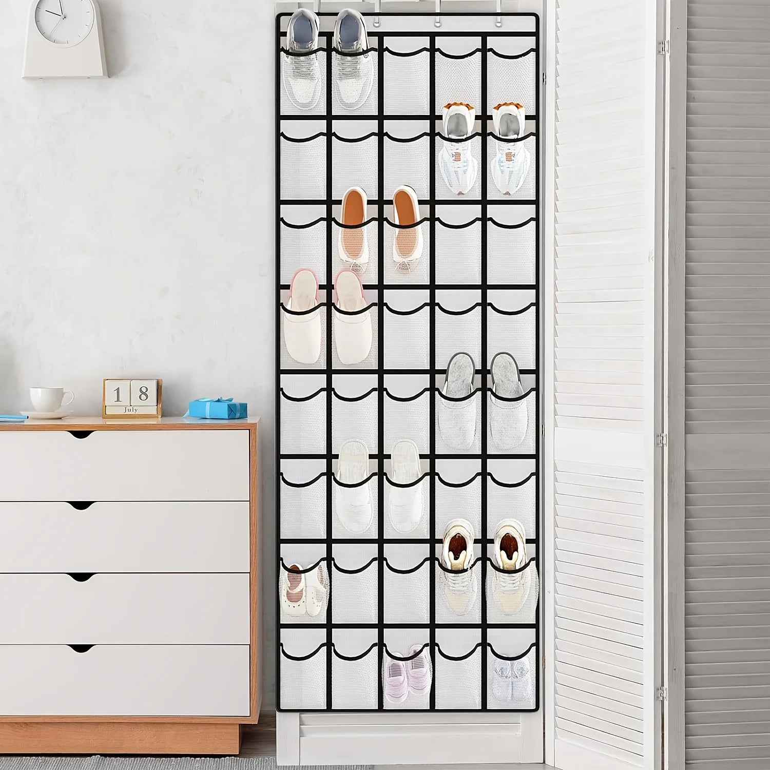 View of Hanging Door Organizer with Pockets – Foldable Storage for Shoes,