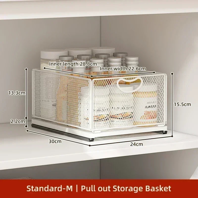Pull-Out Cabinet Storage Basket – Sliding Kitchen Pantry Organizer