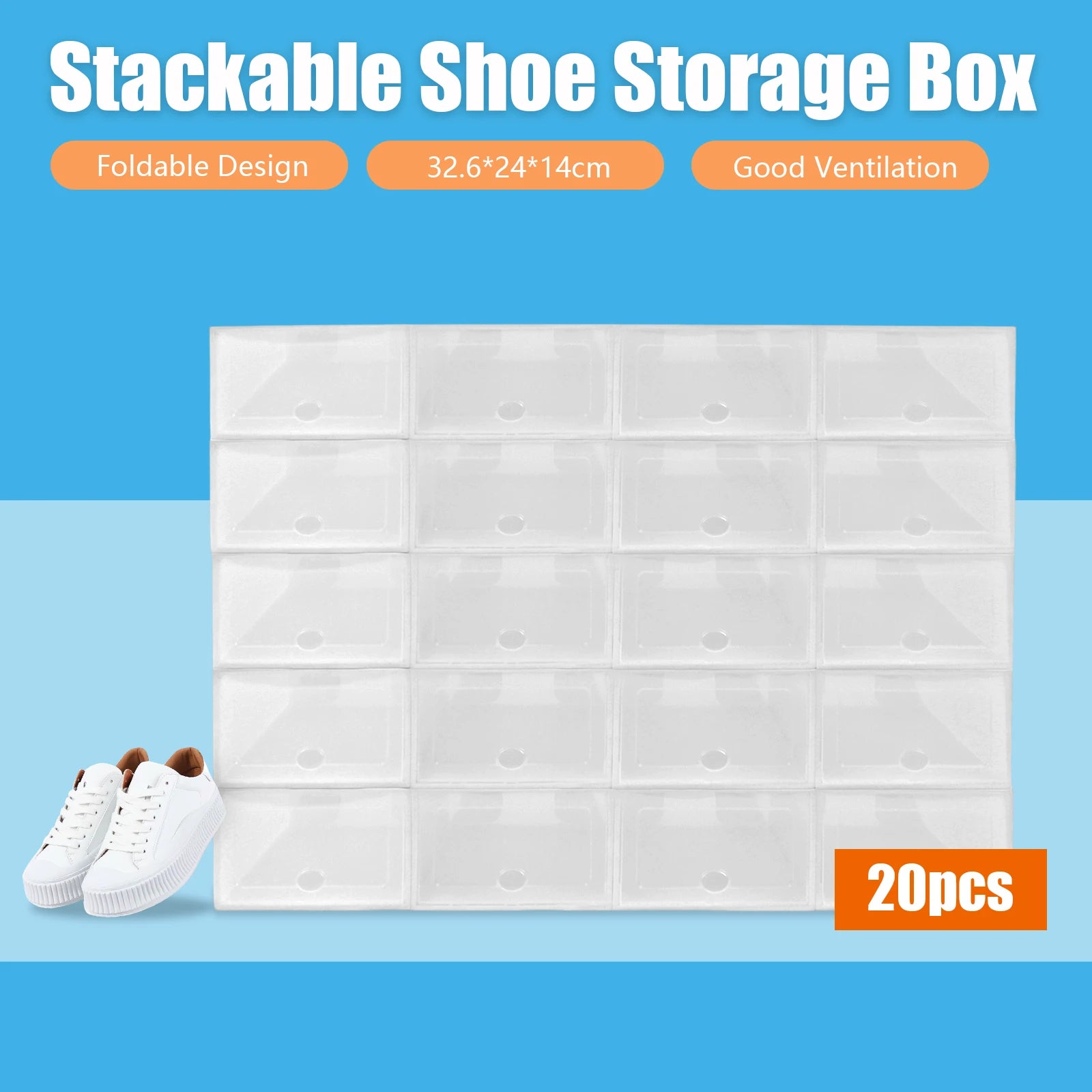 20PCS Foldable Shoe Storage Boxes with Lids – Stackable Clear Shoe Organizer