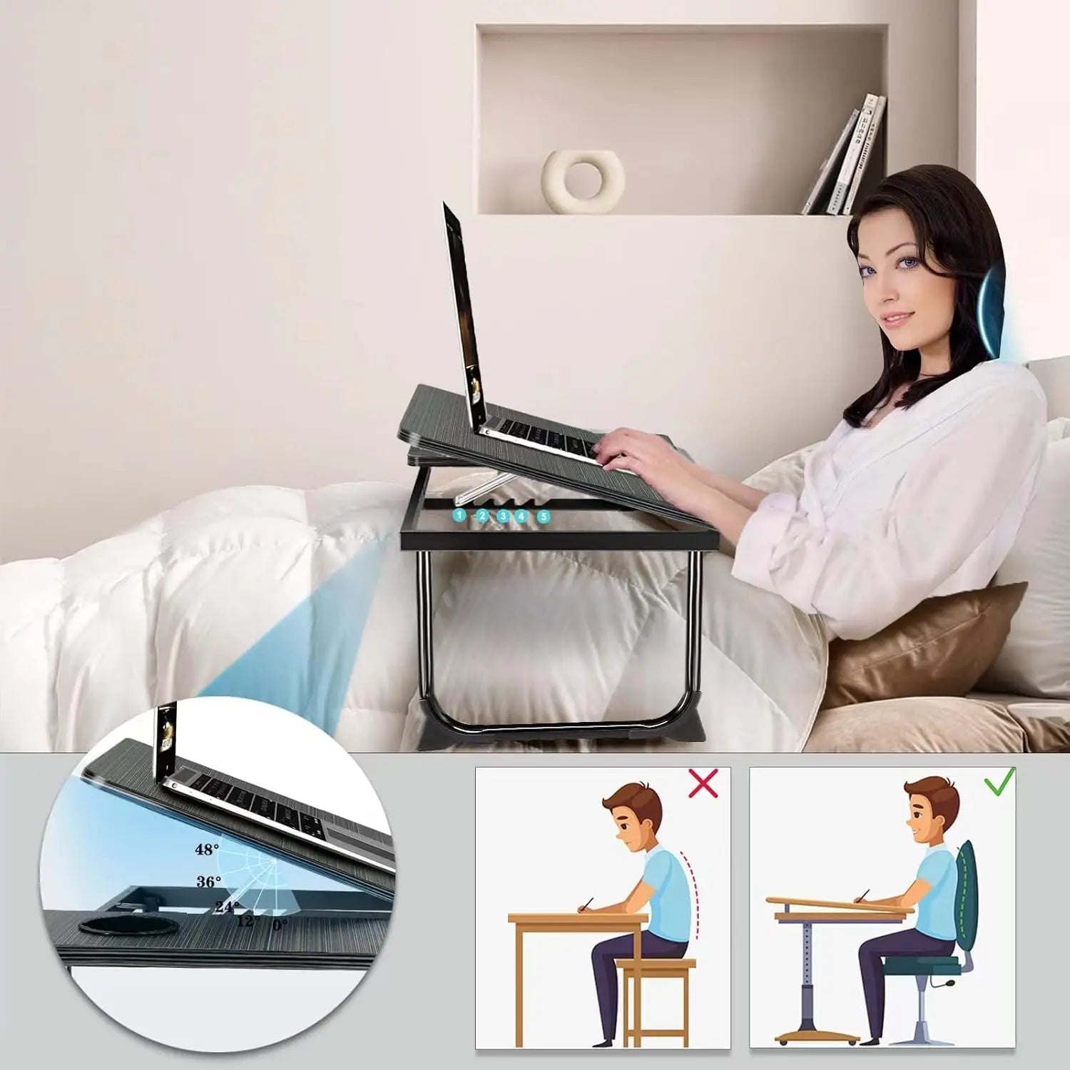 Adjustable Foldable Laptop Desk for Bed & Couch with Cup Holder product