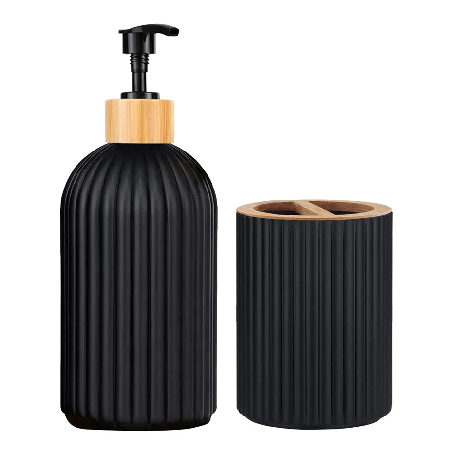 Bathroom Countertop Organizer Set – Soap Dispenser, Toothbrush Holder & Storage Containers