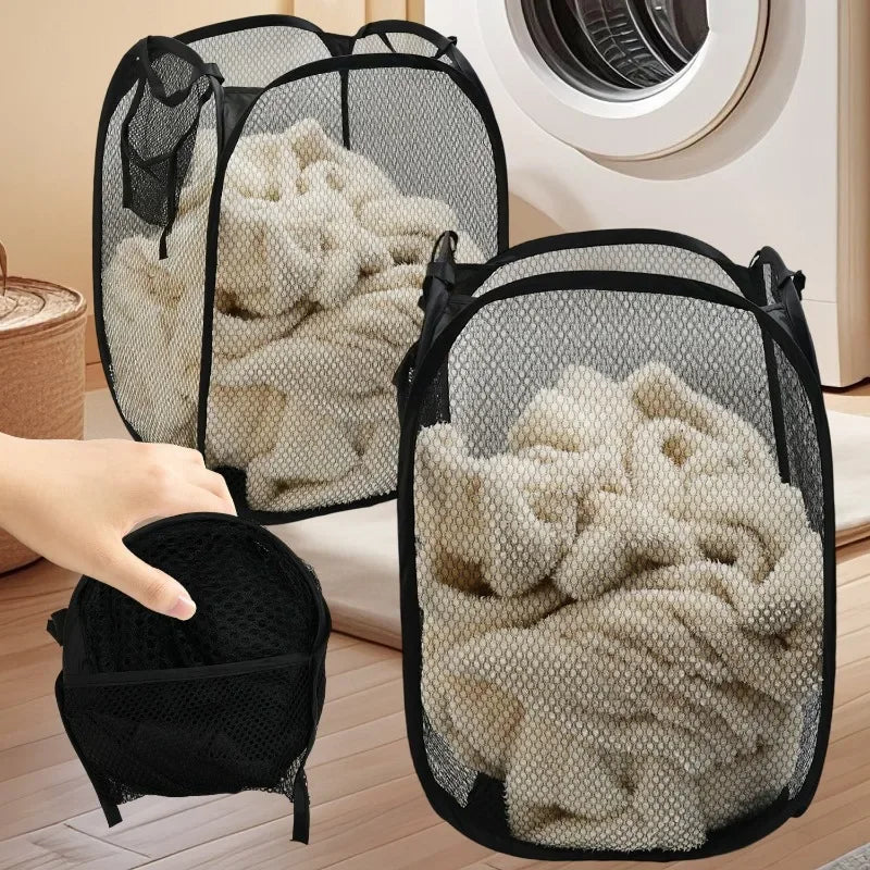 Folding Mesh Laundry Basket – Collapsible Dirty Clothes Hamper