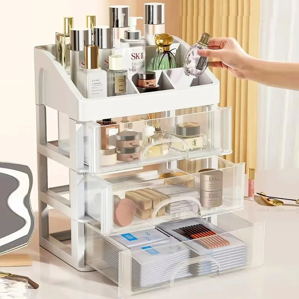 Multi-Layer Makeup Organizer with Drawers – Desktop Cosmetic Storage Box