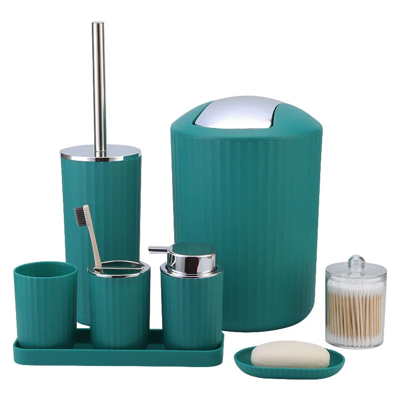 View of Plastic Bathroom Items Set – 8 Piece Bathroom Accessory Set
