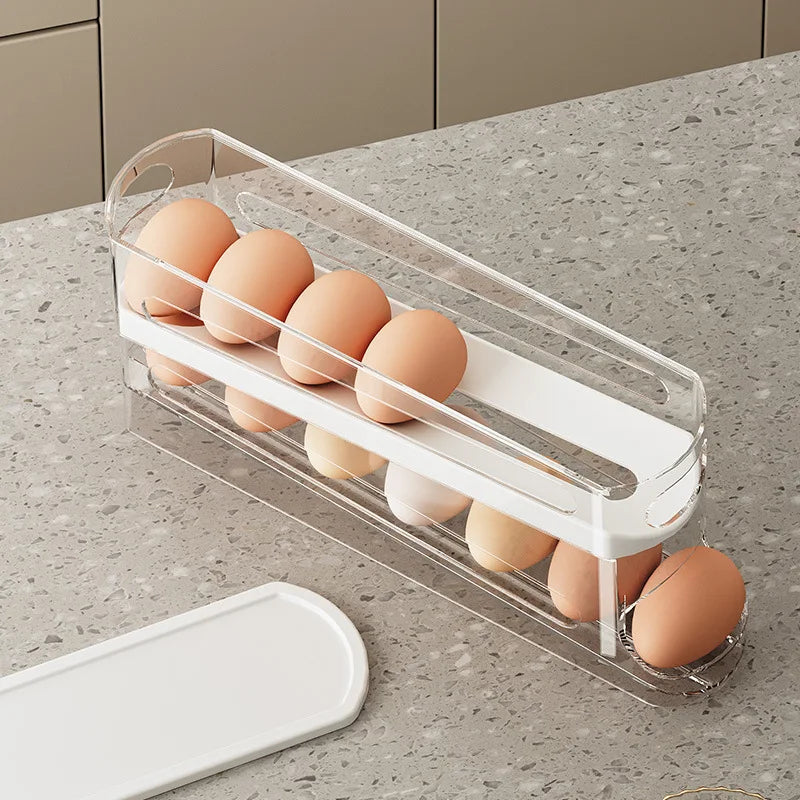 Automatic Rolling Double-Layer Egg Dispenser – Refrigerator Egg Organizer Holder product image
