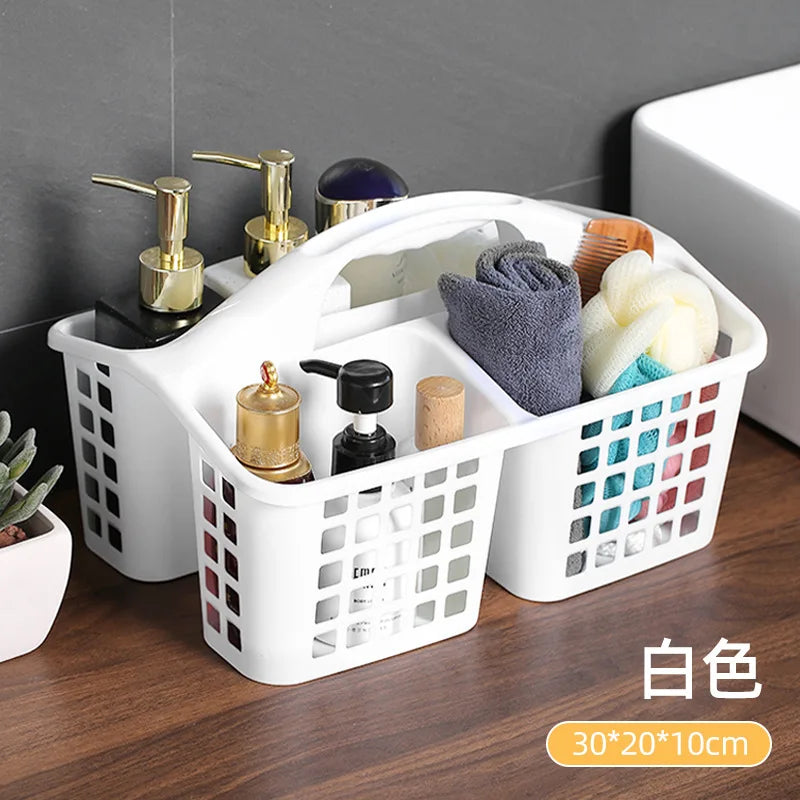 Divided Shower Caddy Basket with Handle – 3-Compartment Portable Storage Organizer for Bathroom, Kitchen & Dorm | 30×20×13cm | White