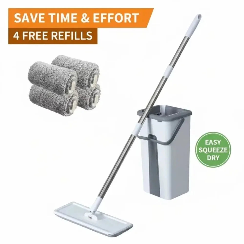 Hands-Free Spin Mop and Bucket Set – 360° Swivel Flat Mop with