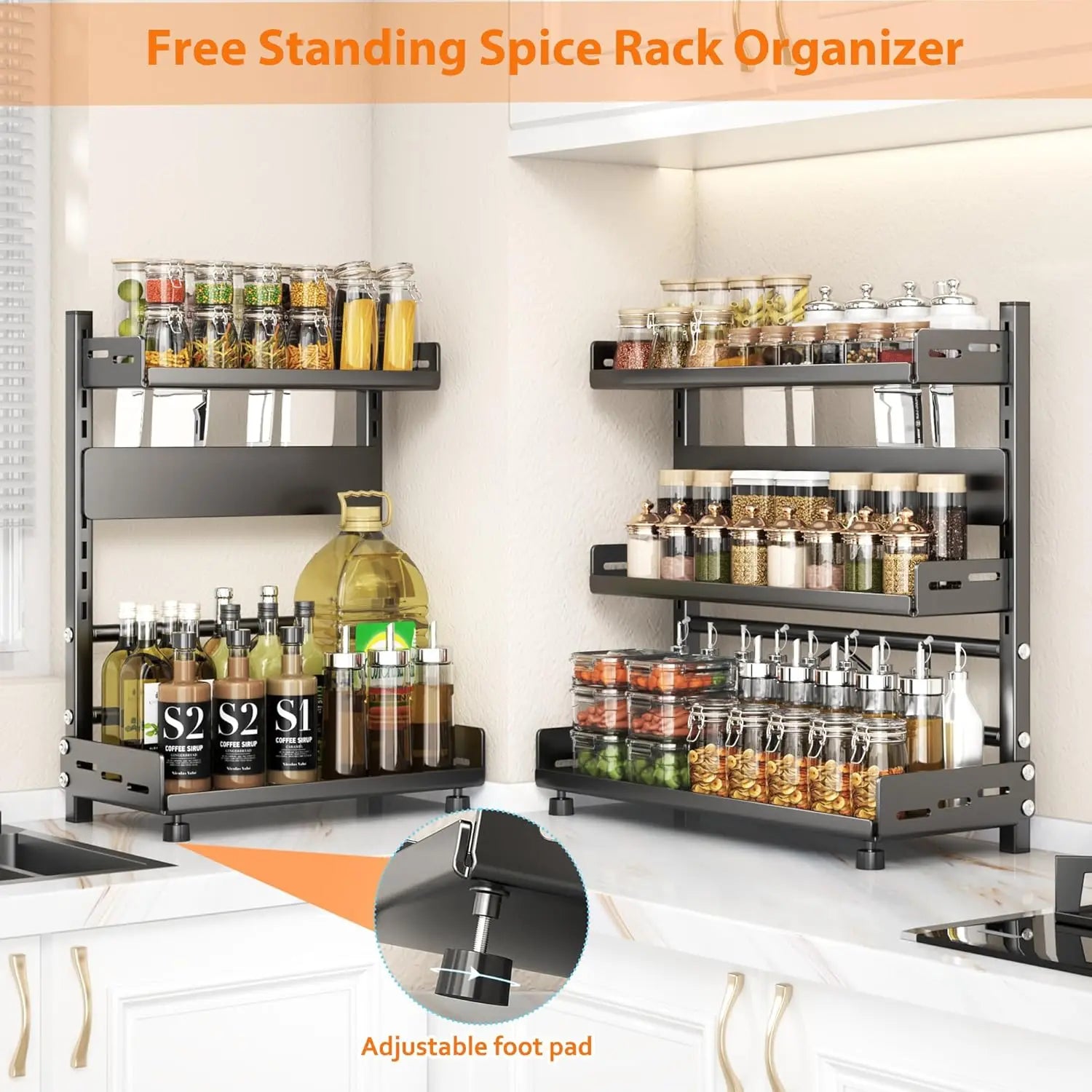 3-Tier Adjustable Vertical Spice Rack Organizer – Rustproof Metal Kitchen Storage product