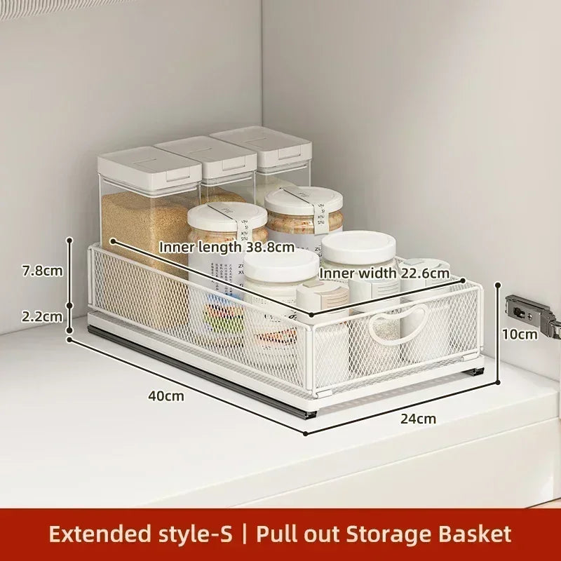 Pull-Out Cabinet Storage Basket – Sliding Kitchen Pantry Organizer