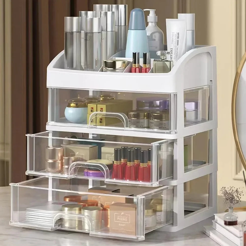 Multi-Layer Makeup Organizer with Drawers – Desktop Cosmetic Storage Box