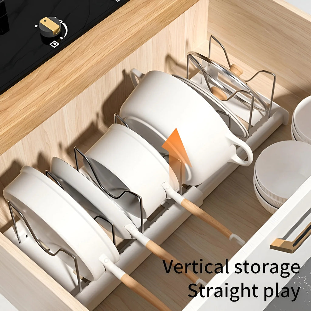 Expandable Pot,Pan & kitchen Organizer Rack – Adjustable Kitchen Cabinet Lid Holder