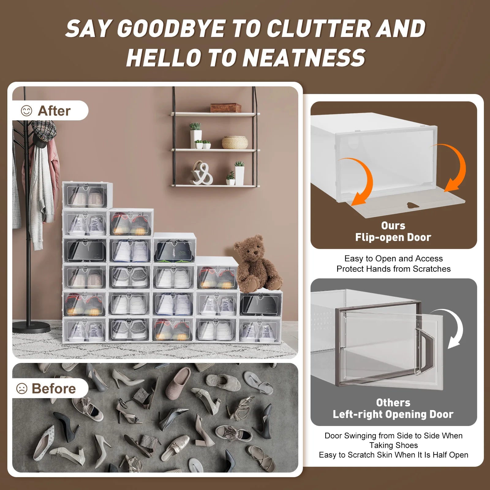 20PCS Foldable Shoe Storage Boxes with Lids – Stackable Clear Shoe Organizer