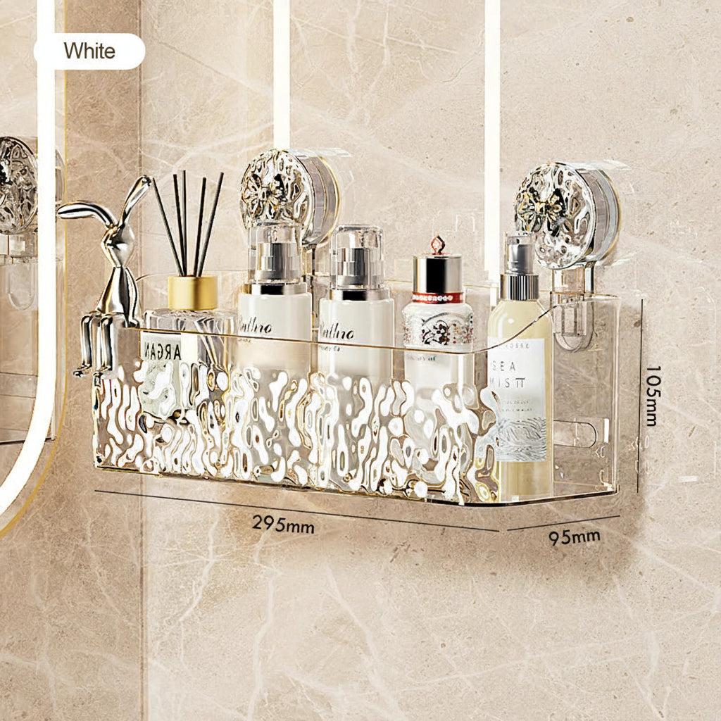 Adhesive Wall Mounted Bathroom Storage Basket – Suction Cup Shower Organizer Rack