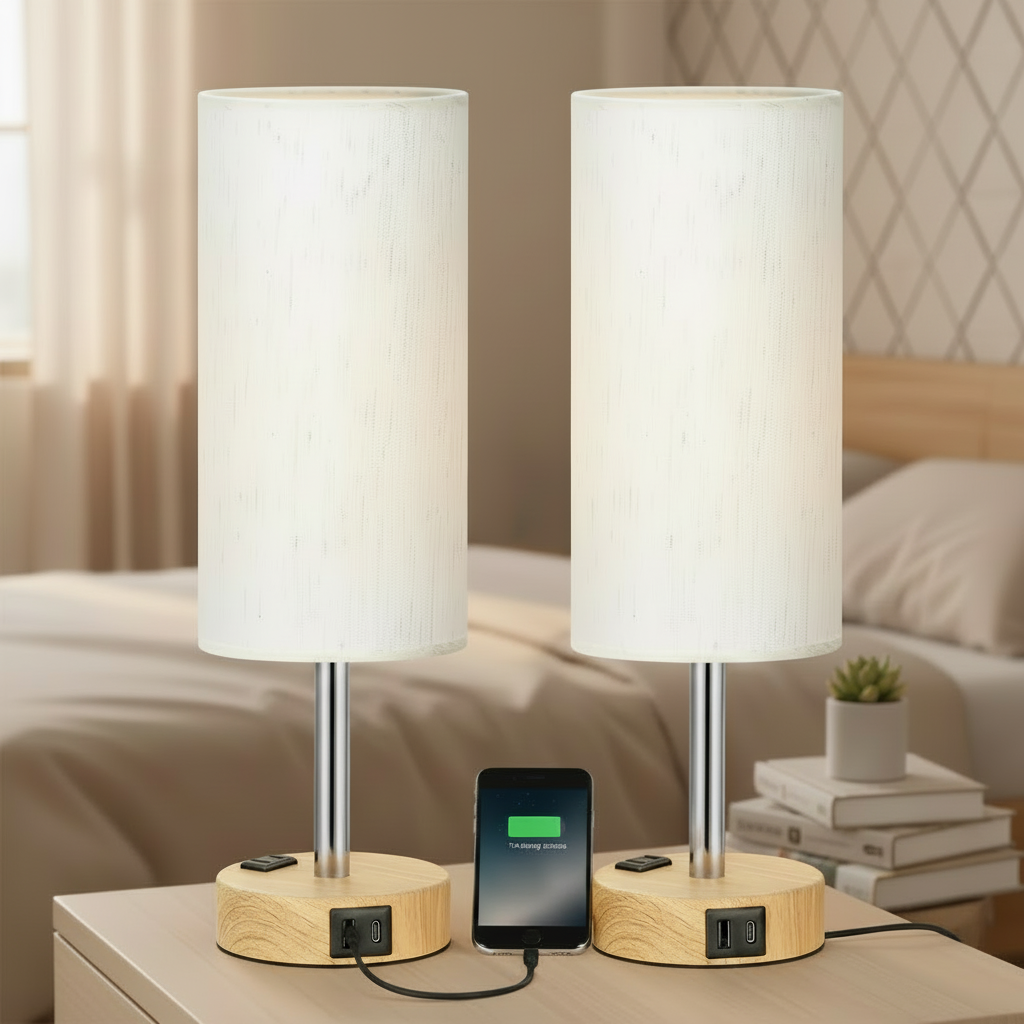 Set of 2-Modern Touch Control Table Lamps 3-Level Dimmable Bedside Lamps with