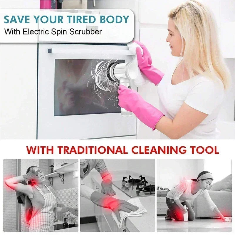 Cordless Electric Spin Scrubber with 5 Replaceable Brush Heads – Powerful Bathroom