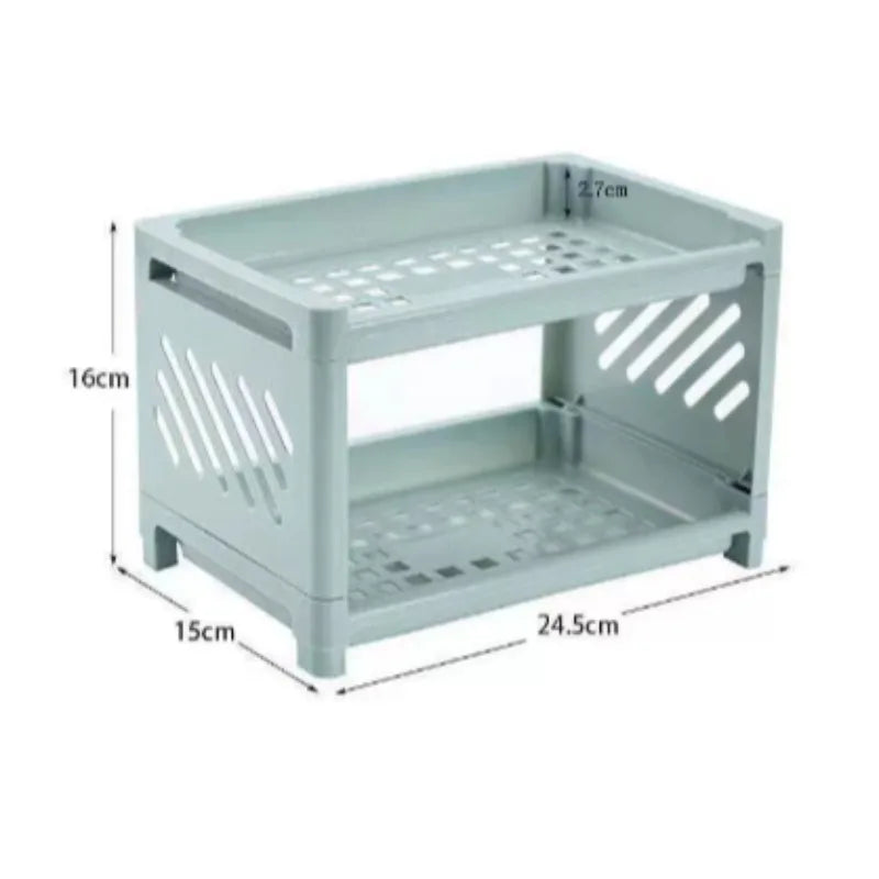 View of 2-Tier Desktop Organizer Shelf – Plastic Desk Storage Rack