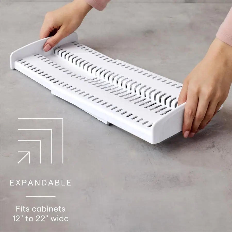 View of Expandable Pan & Lid Organizer Rack – Adjustable Kitchen Cabinet