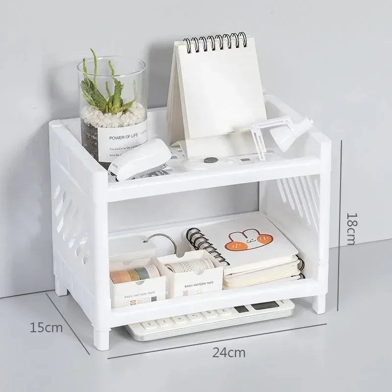 2-Tier Desktop Organizer Shelf – Plastic Desk Storage Rack