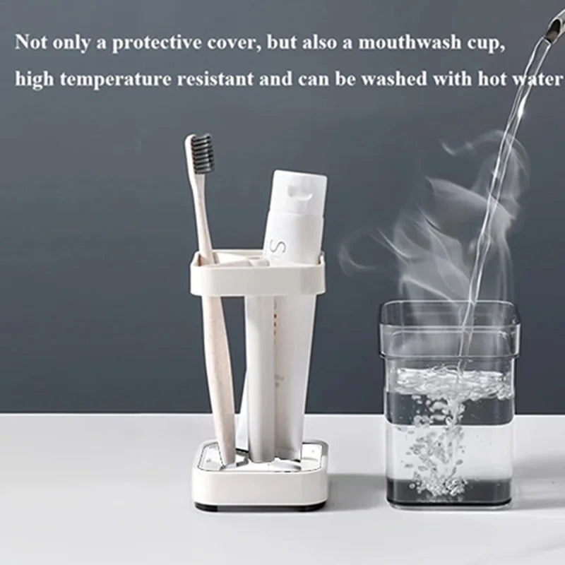 View of 2-in-1 Family Toothbrush Holder with Cover – Bathroom Countertop Organizer