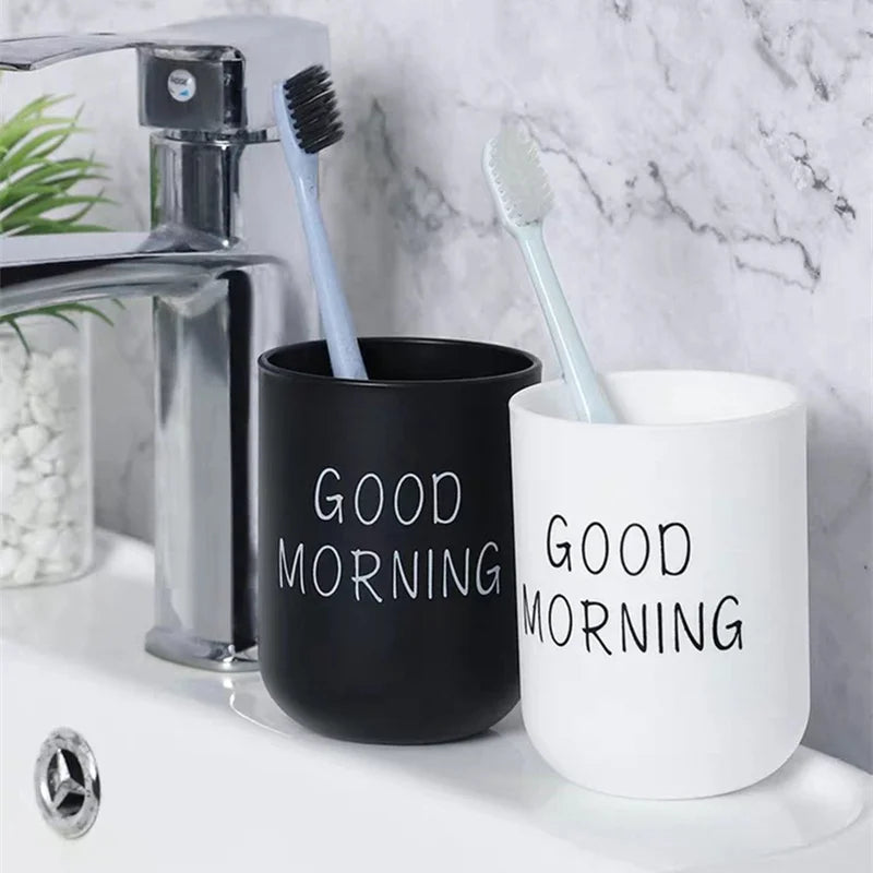 Good Morning Bathroom Cup – Toothbrush Holder & Mouthwash Cups