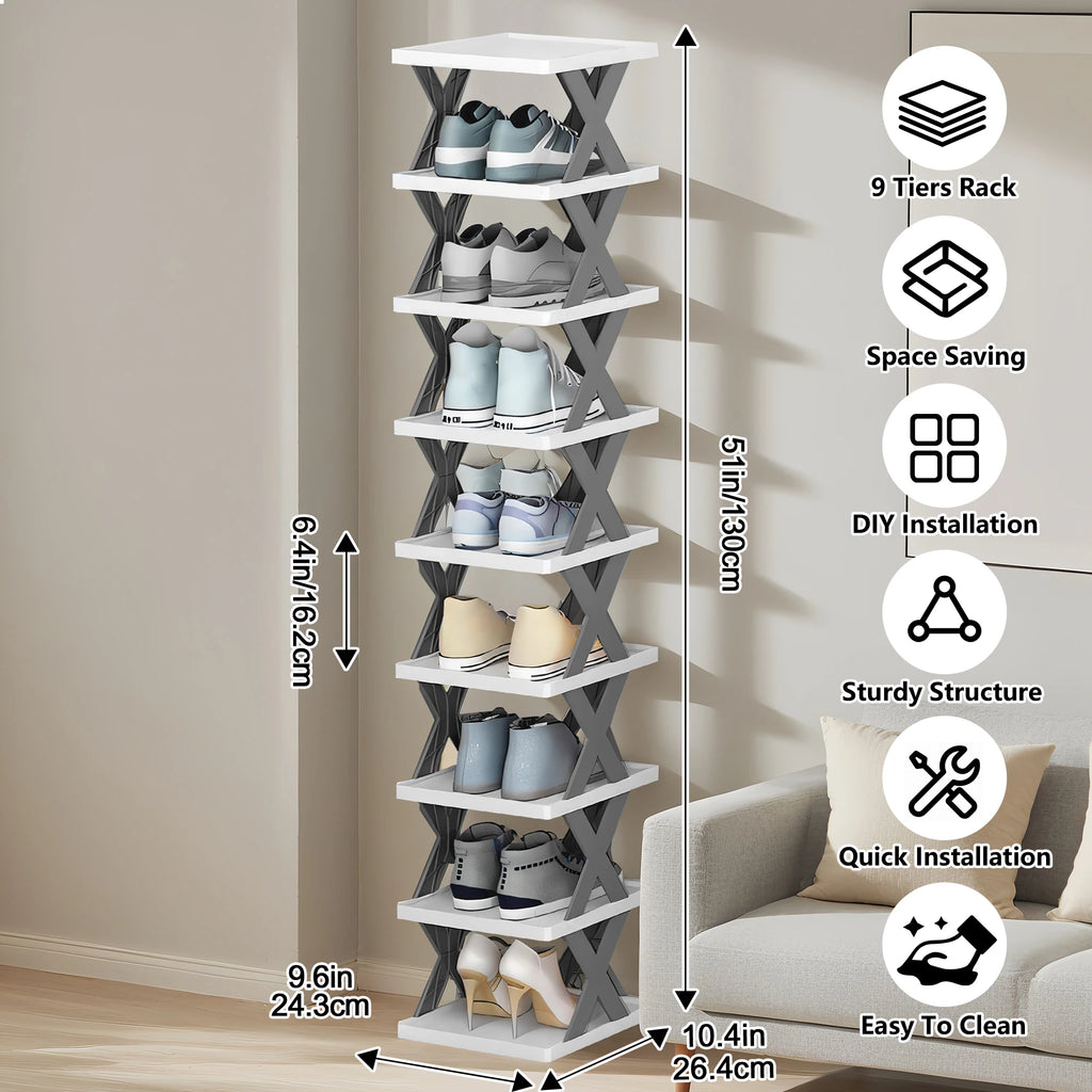View of Tier Vertical Shoe Rack – Space-Saving Stackable Shoe Storage Organizer