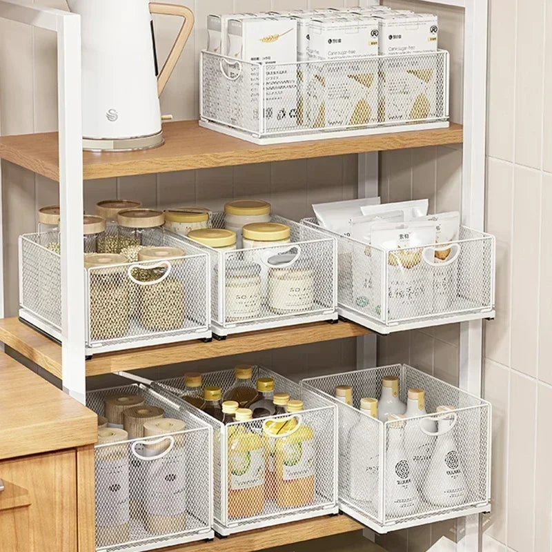 View of Pull-Out Cabinet Storage Basket – Sliding Kitchen Pantry Organizer
