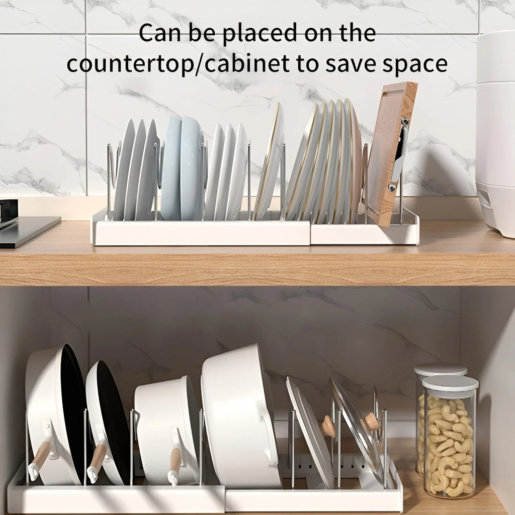 Expandable Pot,Pan & kitchen Organizer Rack – Adjustable Kitchen Cabinet Lid Holder