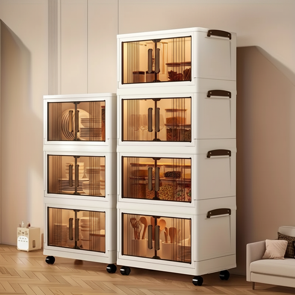 4/5 Tier Folding Storage Cabinet with Lid – Stackable Plastic Organizer product