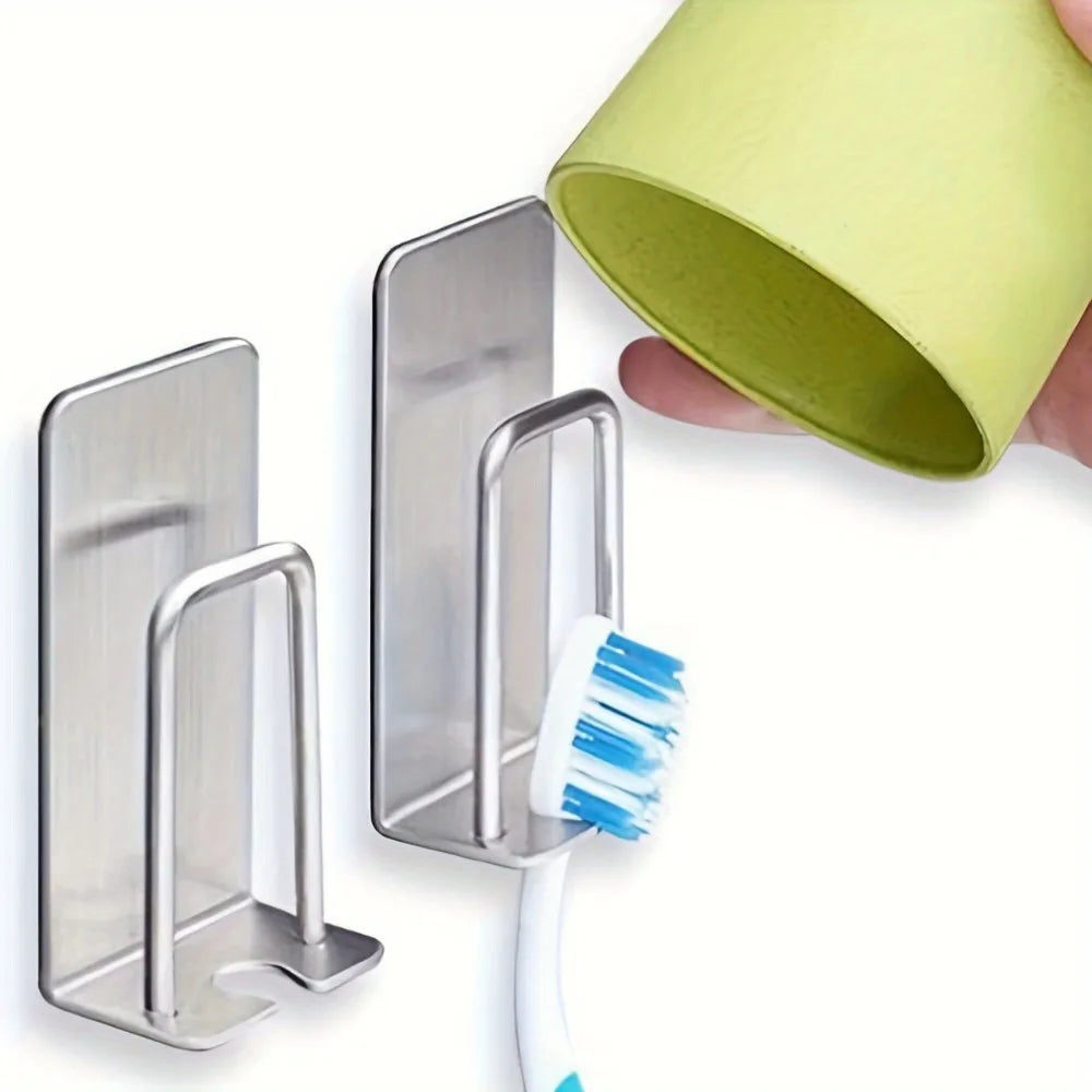 Adhesive Stainless Steel Wall Mounted Toothbrush Holder – No Drill Bathroom Organizer