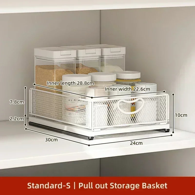 Pull-Out Cabinet Storage Basket – Sliding Kitchen Pantry Organizer product image
