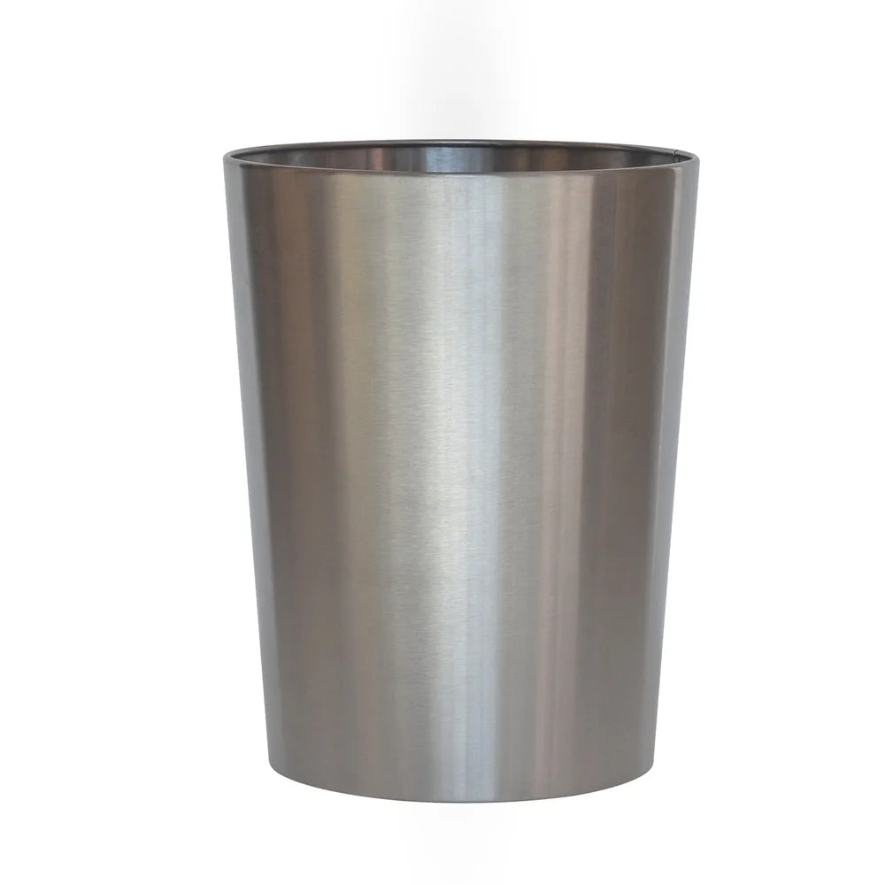 2.2 Gallon Brushed Nickel Metal Wastebasket – Modern Open Top Trash Can