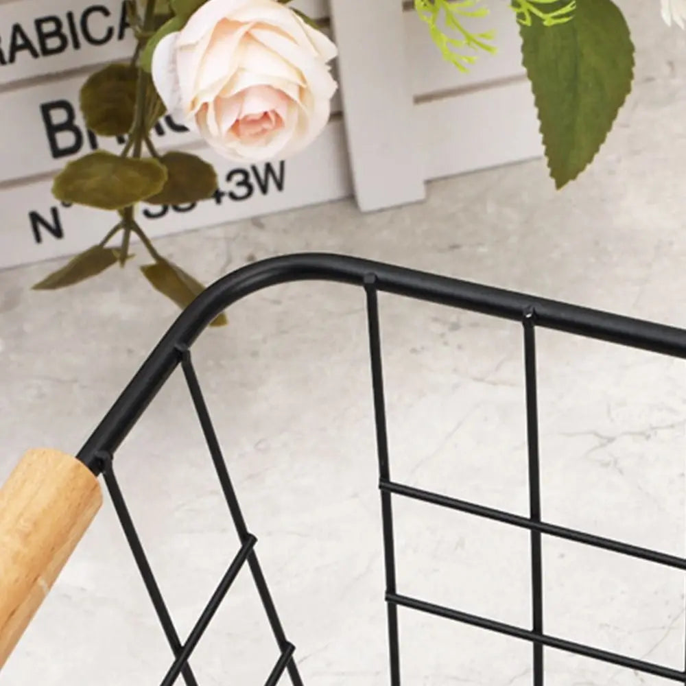 4-Pack Wire Metal Storage Basket – Iron Wire Rectangle Organizer with Wood Handle | Black or White