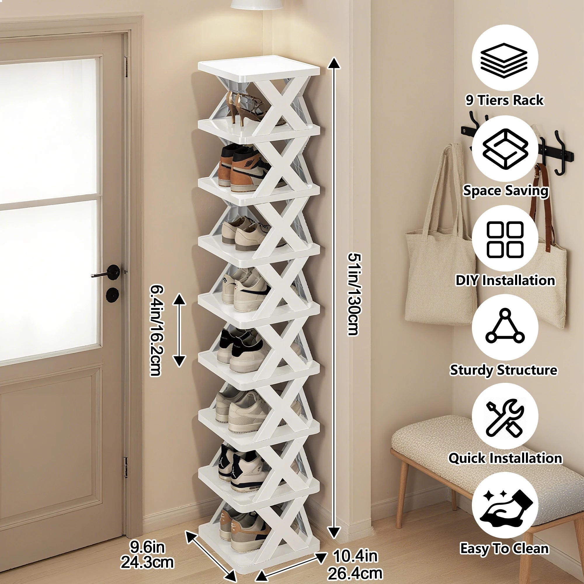 Tier Vertical Shoe Rack – Space-Saving Stackable Shoe Storage Organizer product image