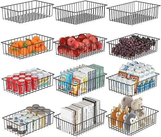 View of 12-Pack Wire Storage Baskets – Extra Large Pantry & Cabinet